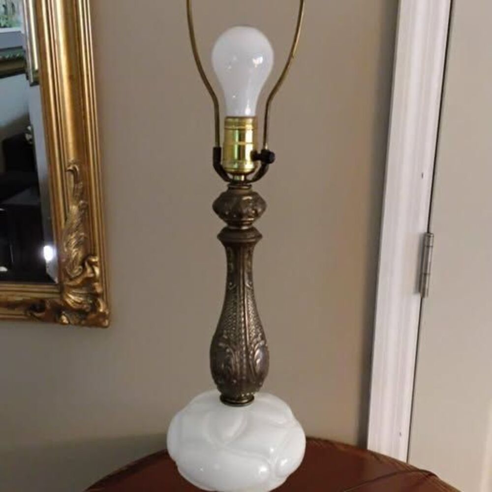 Vintage+Cambridge+Lamp+with+Milk+Glass+and+Brass
